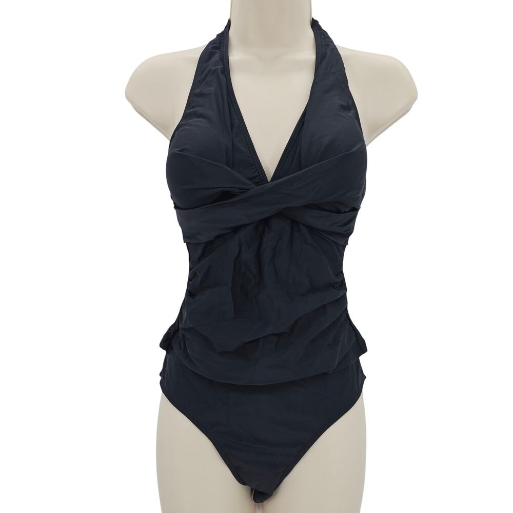 Yonique Womans size S 2 Piece Halter Tankini High Waist Swimsuit Black NWOT